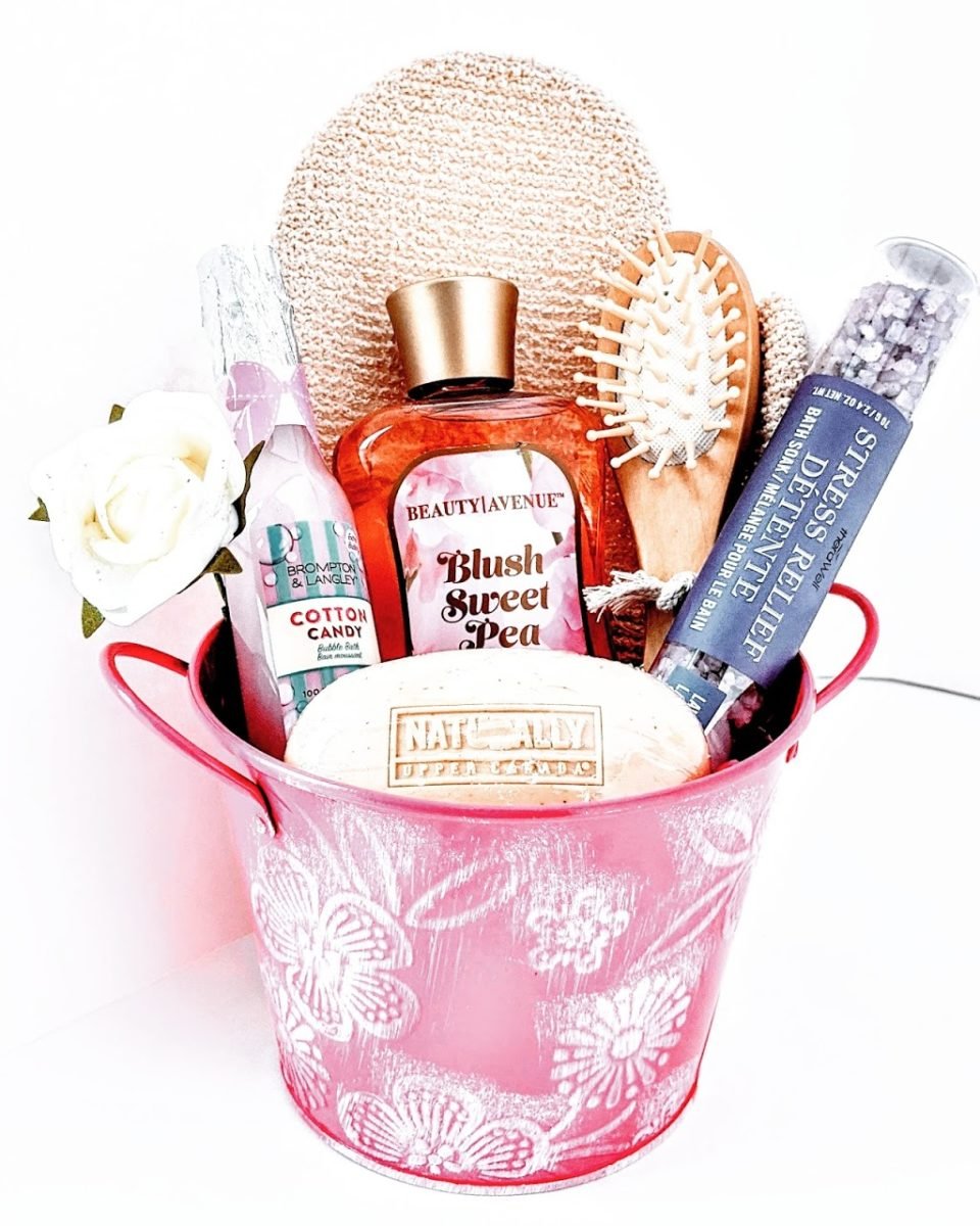 Gift Basket Arrangement of Items for the Bath, Skin Care, Makeup for Women